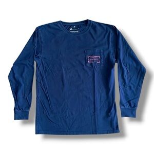 Southern Marsh Long Sleeve Navy Patriotic T-Shirt with front pocket size medium